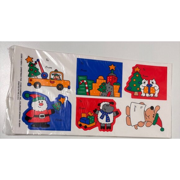 Current Other - Vintage Christmas Gift Tag Stickers Santa Reindeer Current 1993 Large